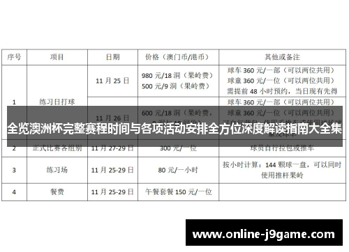 全览澳洲杯完整赛程时间与各项活动安排全方位深度解读指南大全集